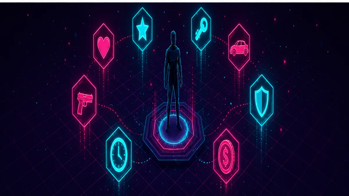 Zehn leuchtende Tipps-Symbole im Retrowave-Stil