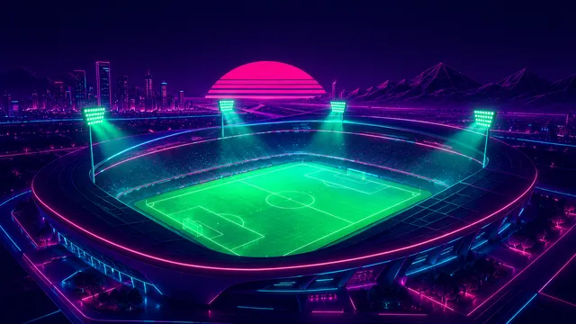 Fußballstadion bei Flutlicht im Neon-Stil