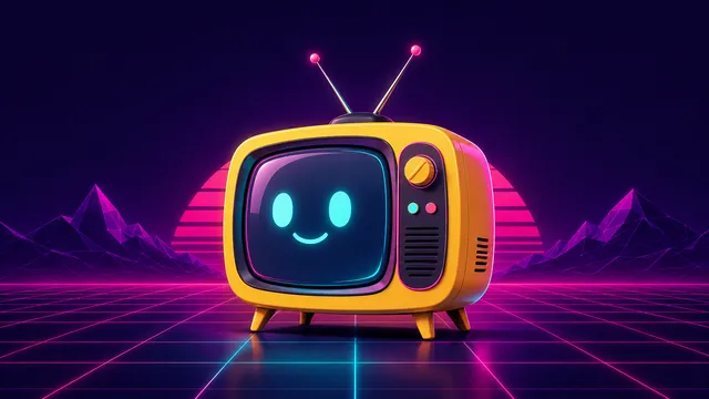 Retro-Fernseher mit Antenne im Neon-Stil